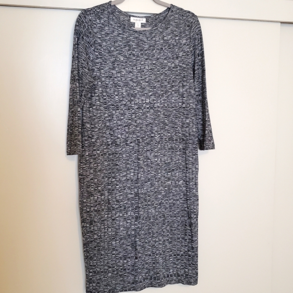 Ribbed Fitted 3/4 Sleeve Gray Maternity Dress
